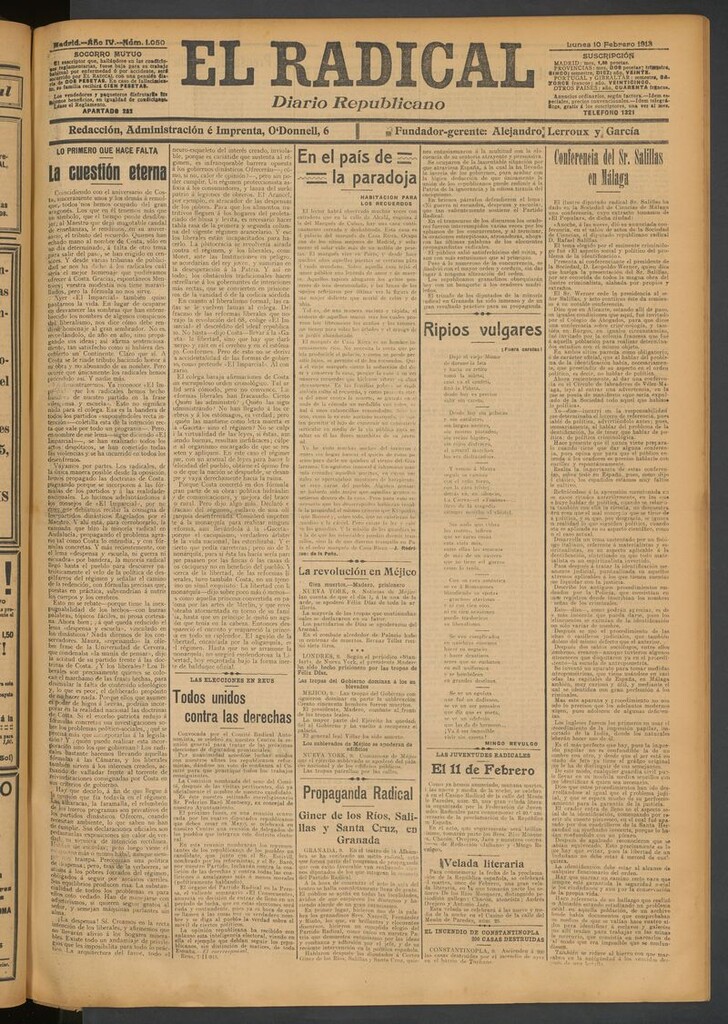 Miniatura de El Radical: diario republicano del 10 de febrero de 1913