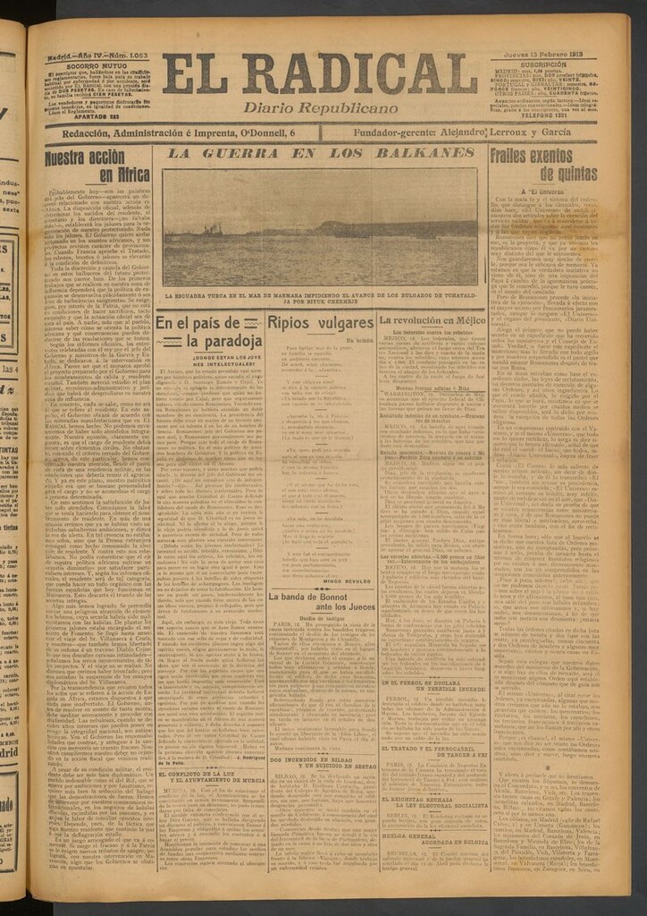 Miniatura de El Radical: diario republicano del 13 de febrero de 1913