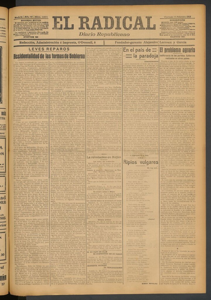 Miniatura de El Radical: diario republicano del 14 de febrero de 1913