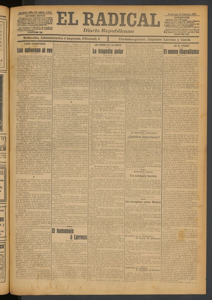 Miniatura de El Radical: diario republicano del 16 de febrero de 1913