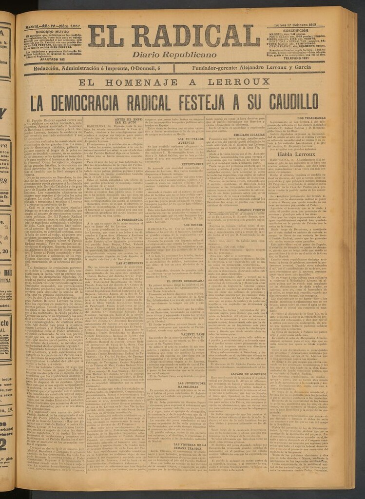 Miniatura de El Radical: diario republicano del 17 de febrero de 1913
