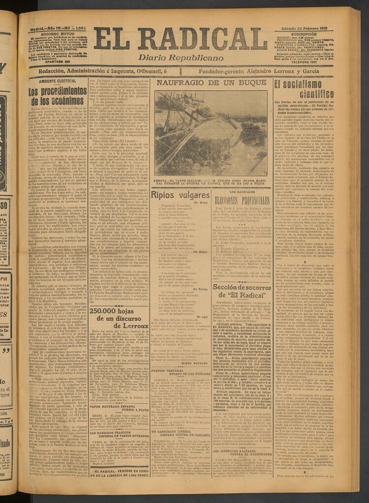 Miniatura de El Radical: diario republicano del 22 de febrero de 1913