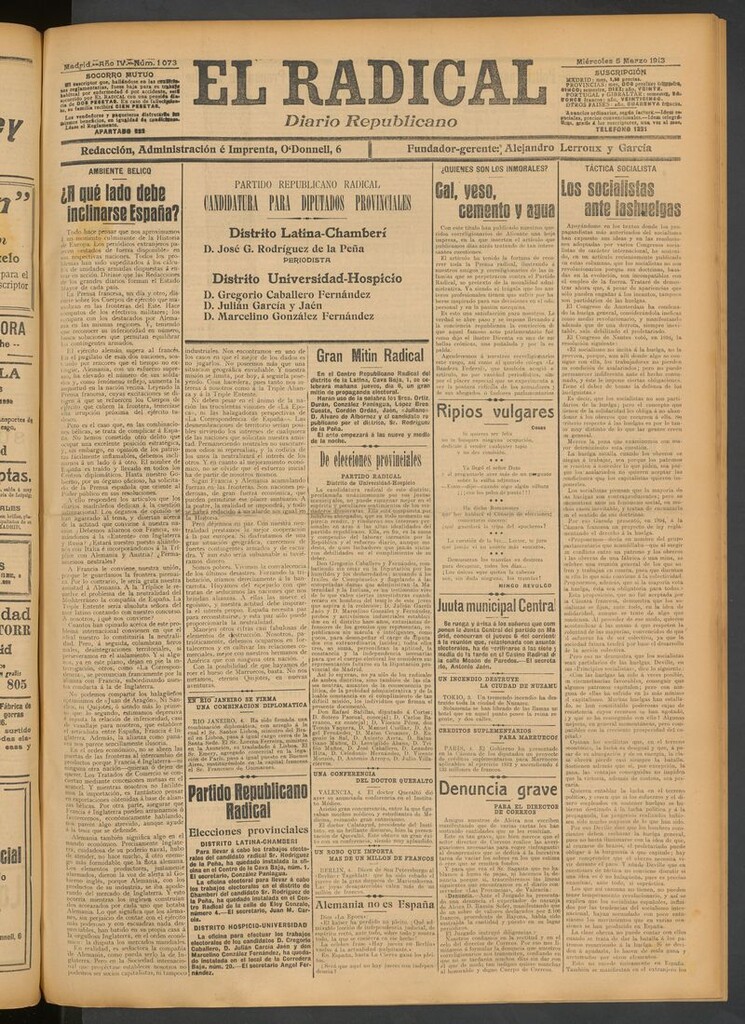 Miniatura de El Radical: diario republicano del 5 de marzo de 1913