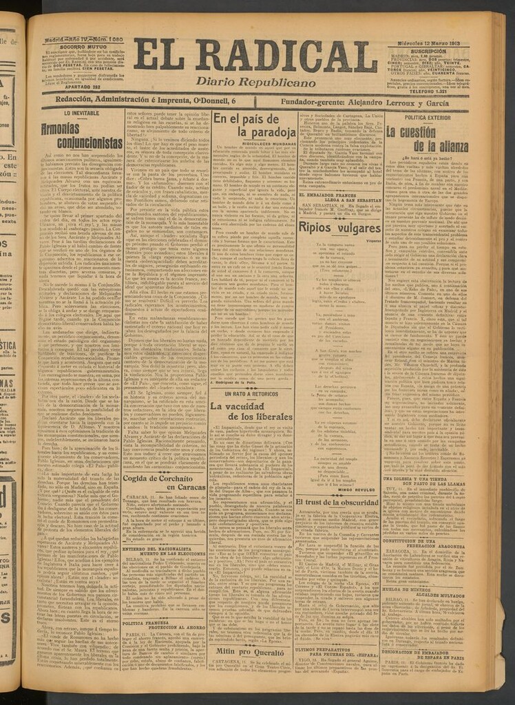 Miniatura de El Radical: diario republicano del 12 de marzo de 1913