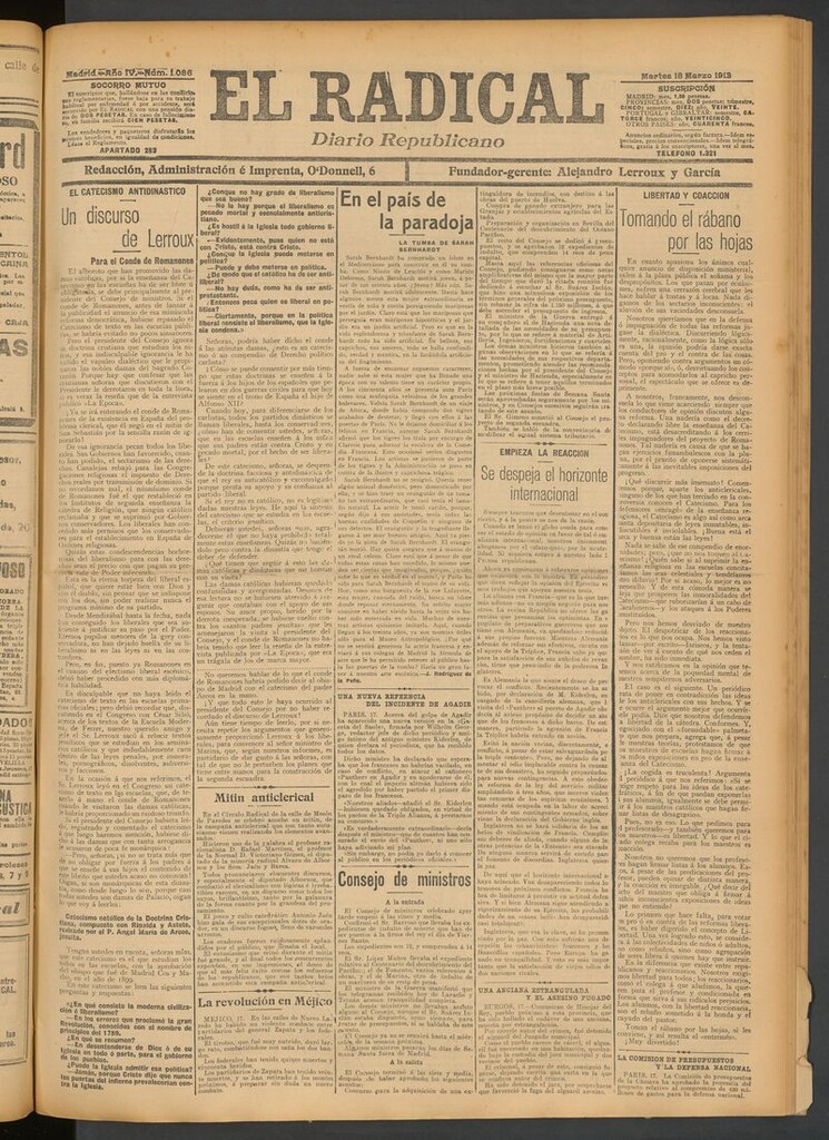 Miniatura de El Radical: diario republicano del 18 de marzo de 1913