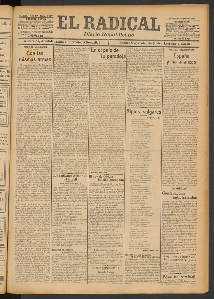 Miniatura de El Radical: diario republicano del 19 de marzo de 1913