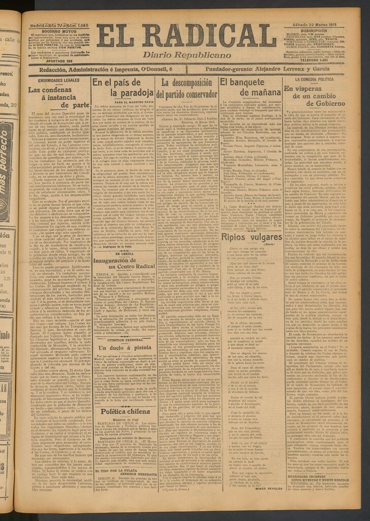 Miniatura de El Radical: diario republicano del 22 de marzo de 1913