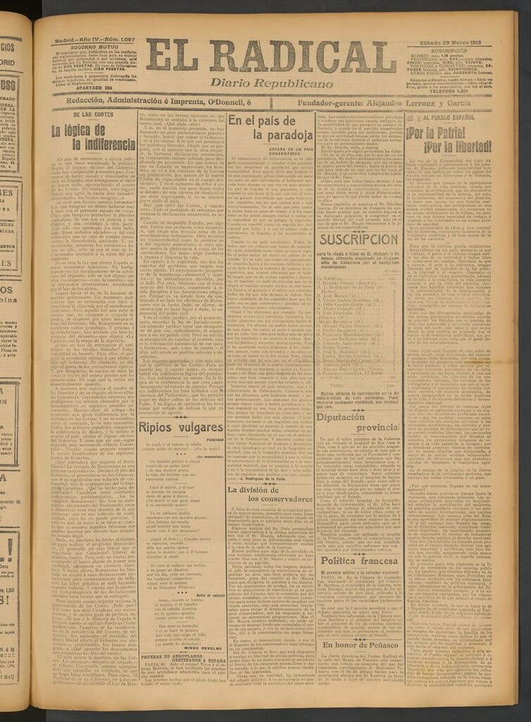 Miniatura de El Radical: diario republicano del 29 de marzo de 1913