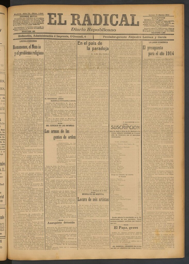 Miniatura de El Radical: diario republicano del 31 de marzo de 1913