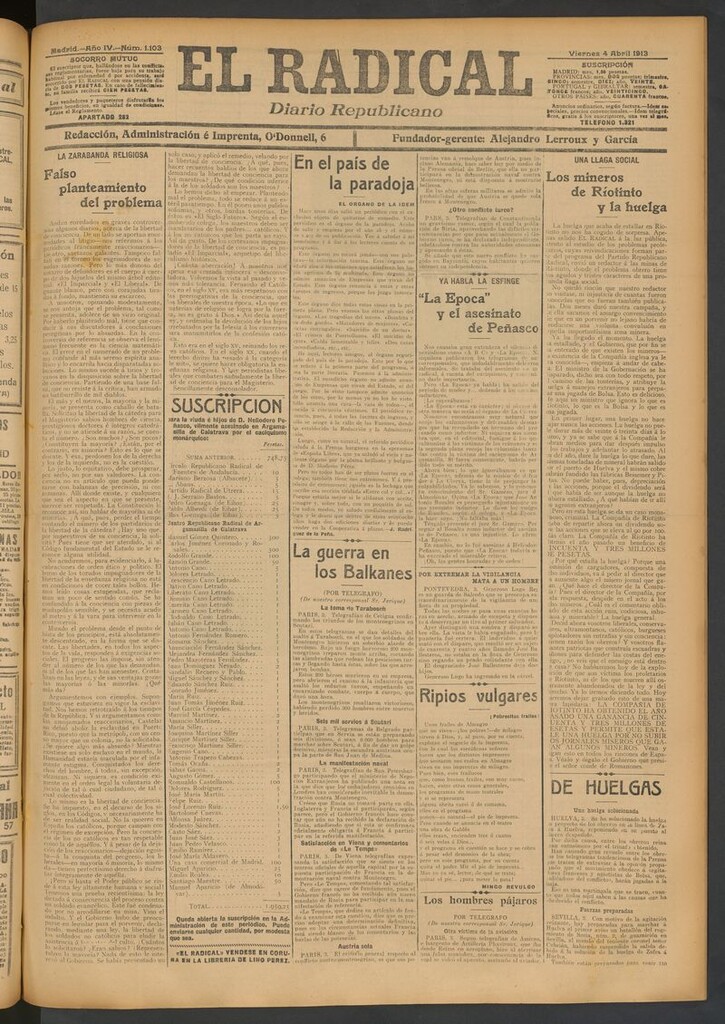 Miniatura de El Radical: diario republicano del 4 de abril de 1913