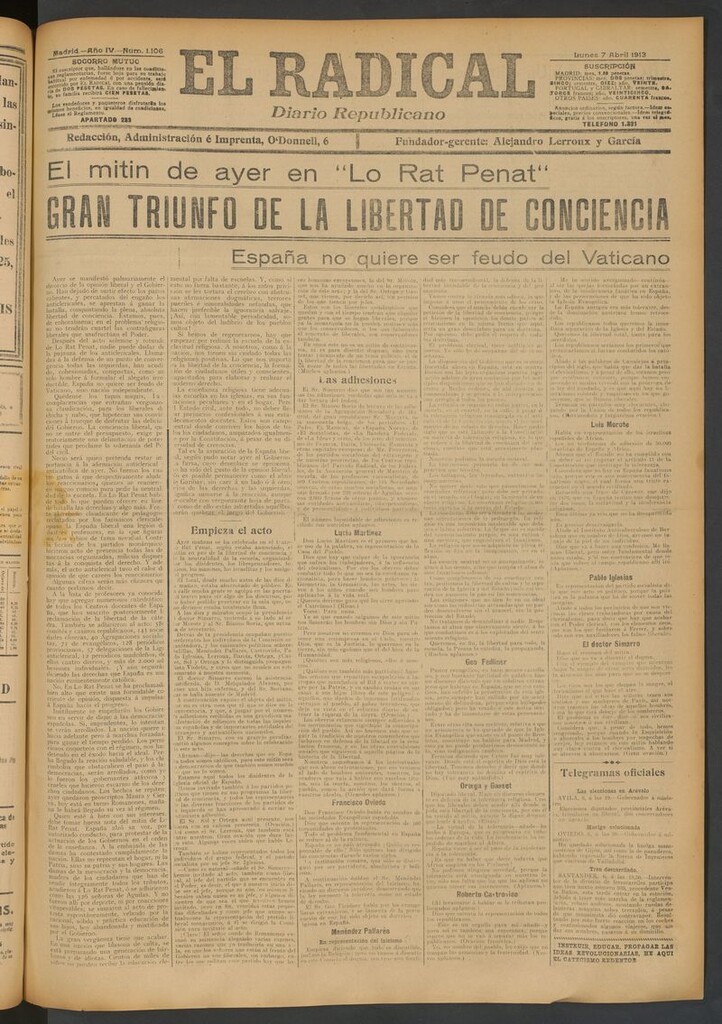 Miniatura de El Radical: diario republicano del 7 de abril de 1913