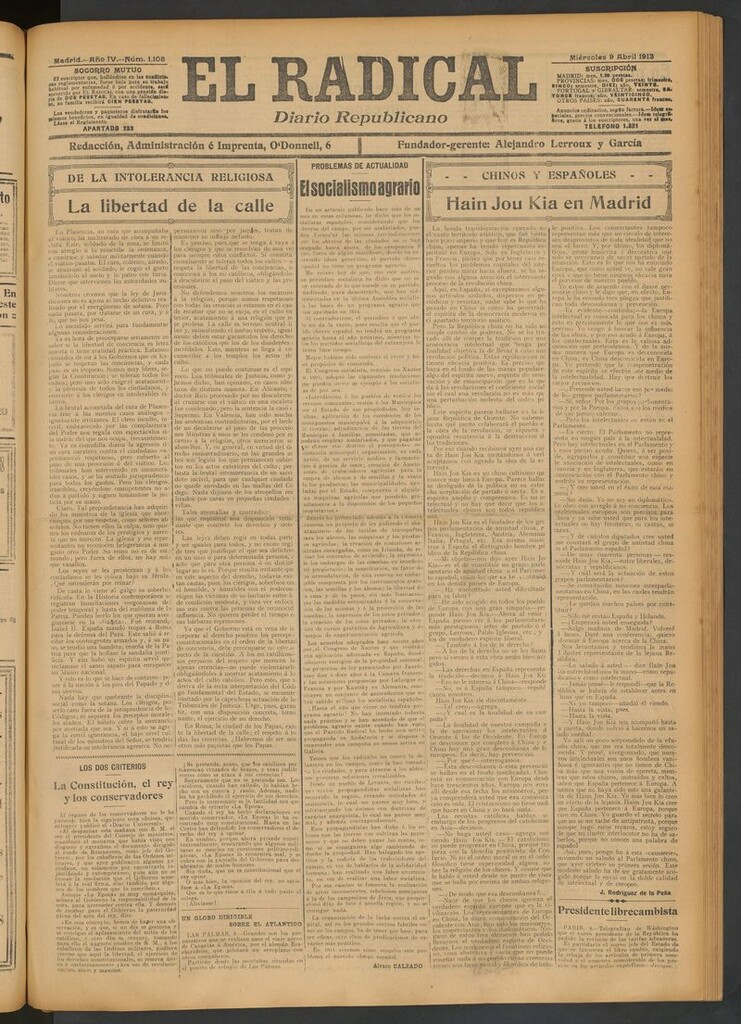 Miniatura de El Radical: diario republicano del 9 de abril de 1913