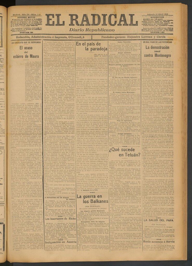 Miniatura de El Radical: diario republicano del 12 de abril de 1913
