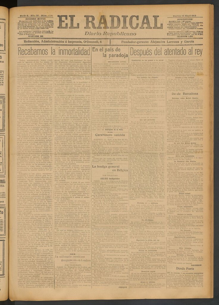 Miniatura de El Radical: diario republicano del 15 de abril de 1913