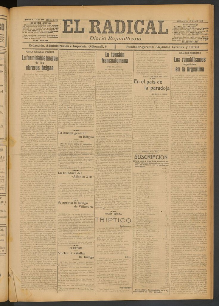 Miniatura de El Radical: diario republicano del 16 de abril de 1913
