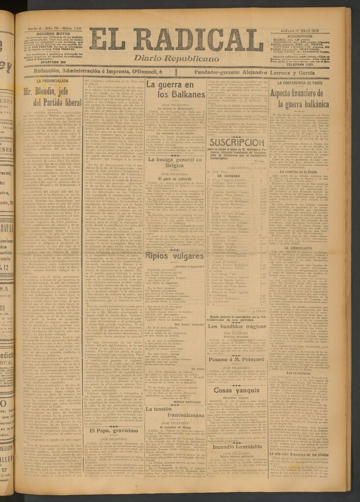 Miniatura de El Radical: diario republicano del 17 de abril de 1913