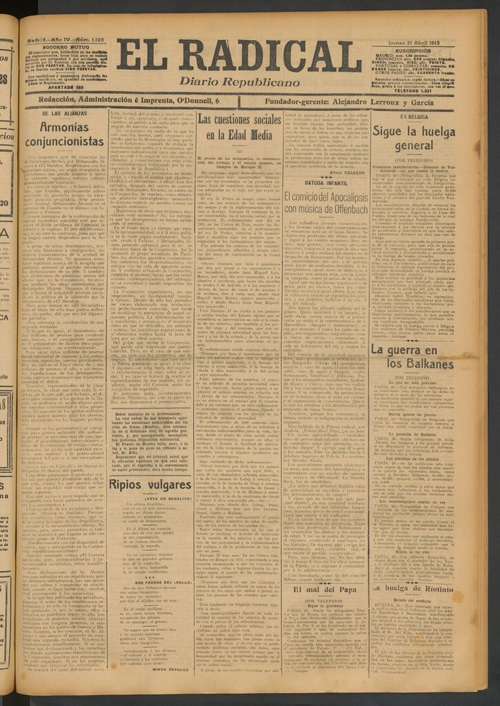 Miniatura de El Radical: diario republicano del 21 de abril de 1913