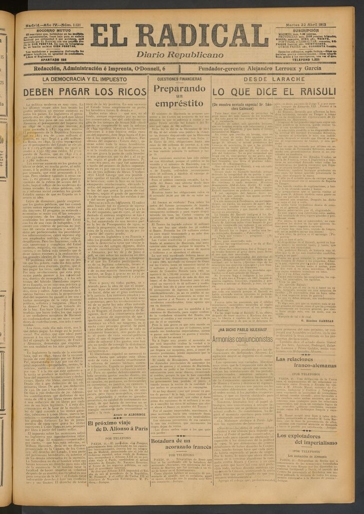 Miniatura de El Radical: diario republicano del 22 de abril de 1913