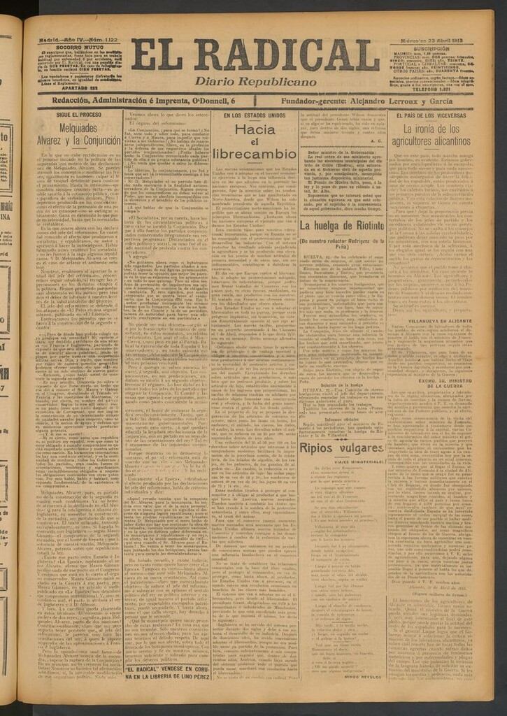 Miniatura de El Radical: diario republicano del 23 de abril de 1913