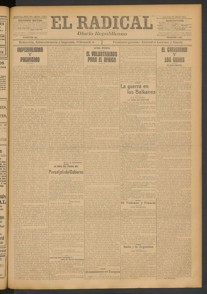 Miniatura de El Radical: diario republicano del 24 de abril de 1913