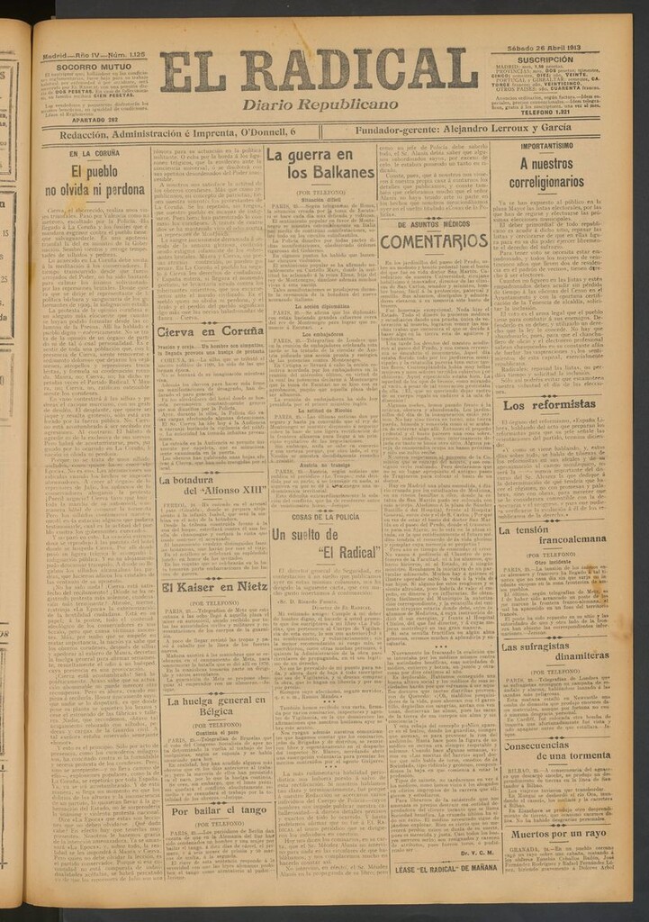 Miniatura de El Radical: diario republicano del 26 de abril de 1913