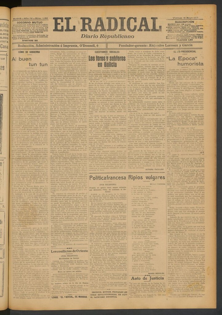 Miniatura de El Radical: diario republicano del 16 de mayo de 1913