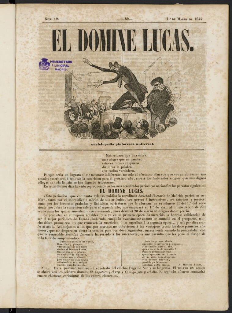 Miniatura de El Domine Lucas: enciclopedia pintoresca universal del 1 de marzo de 1845, nº 12