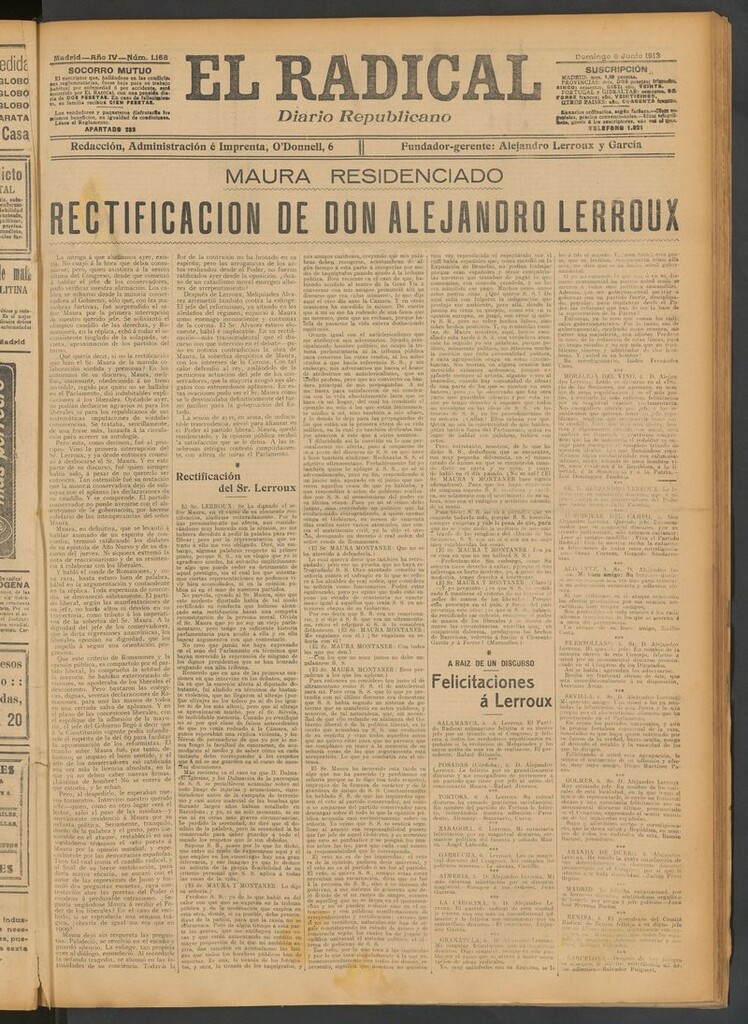 Miniatura de El Radical: diario republicano del 8 de junio de 1913
