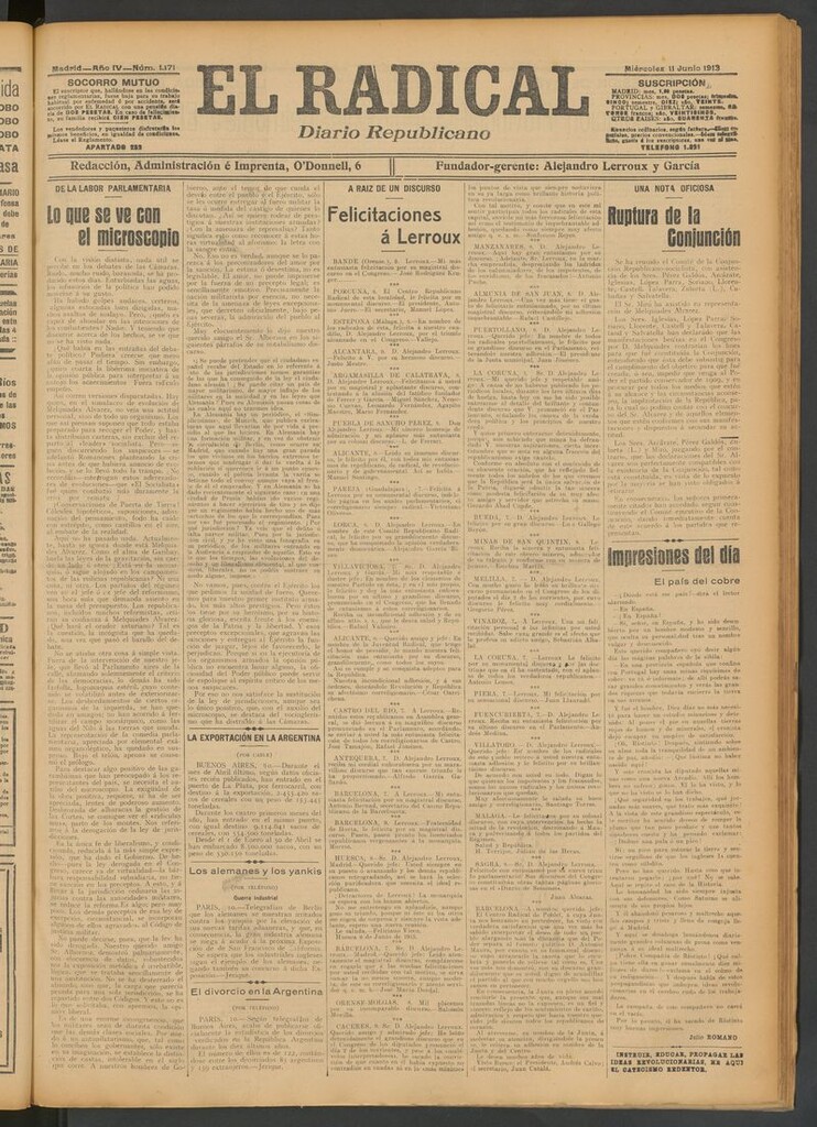 Miniatura de El Radical: diario republicano del 11 de junio de 1913
