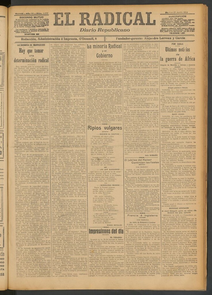 Miniatura de El Radical: diario republicano del 17 de junio de 1913