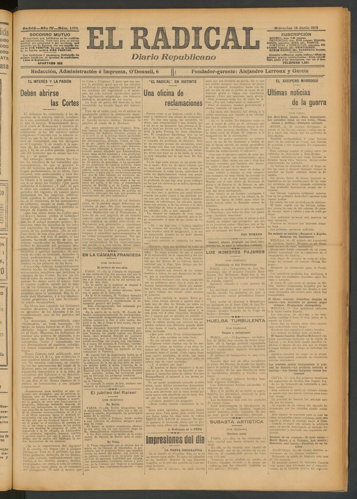 Miniatura de El Radical: diario republicano del 18 de junio de 1913