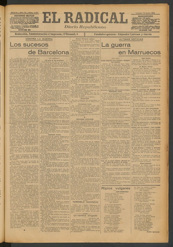 Miniatura de El Radical: diario republicano del 23 de junio de 1913