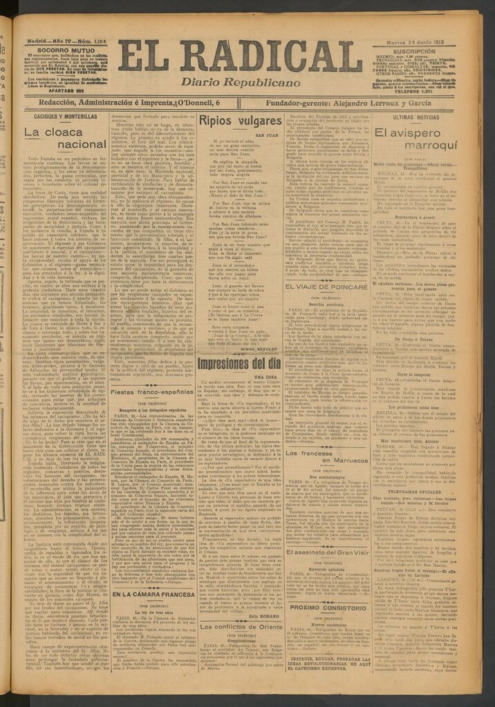 Miniatura de El Radical: diario republicano del 24 de junio de 1913