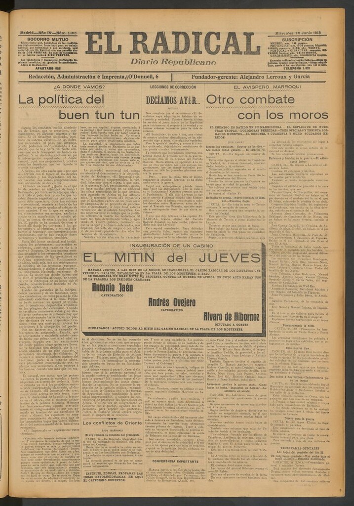 Miniatura de El Radical: diario republicano del 25 de junio de 1913