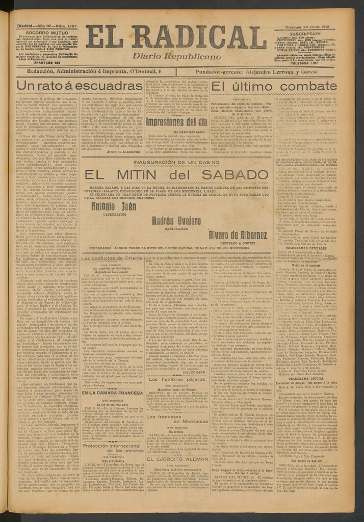 Miniatura de El Radical: diario republicano del 27 de junio de 1913