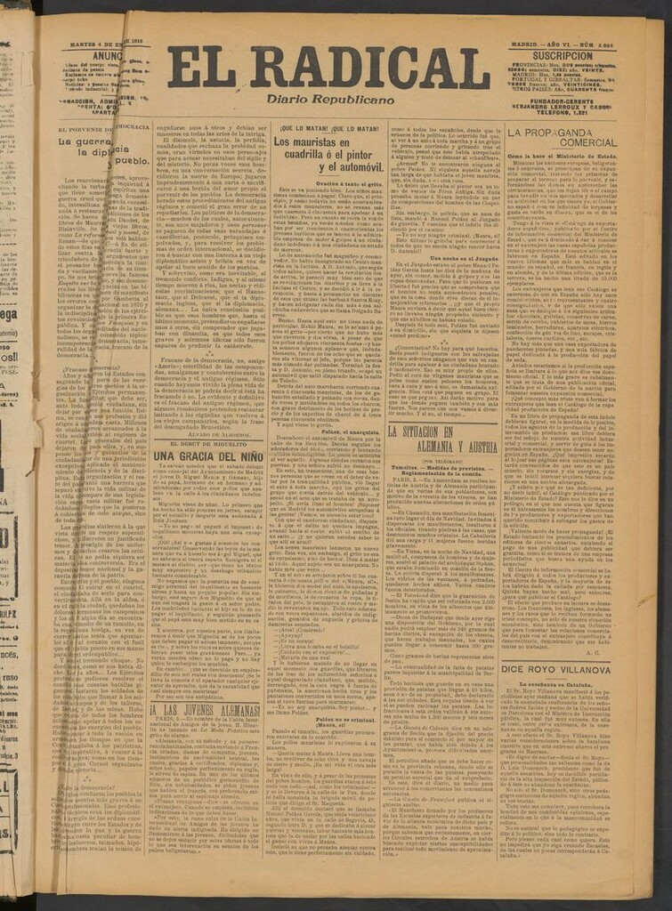 Miniatura de El Radical: diario republicano del 4 de enero de 1916