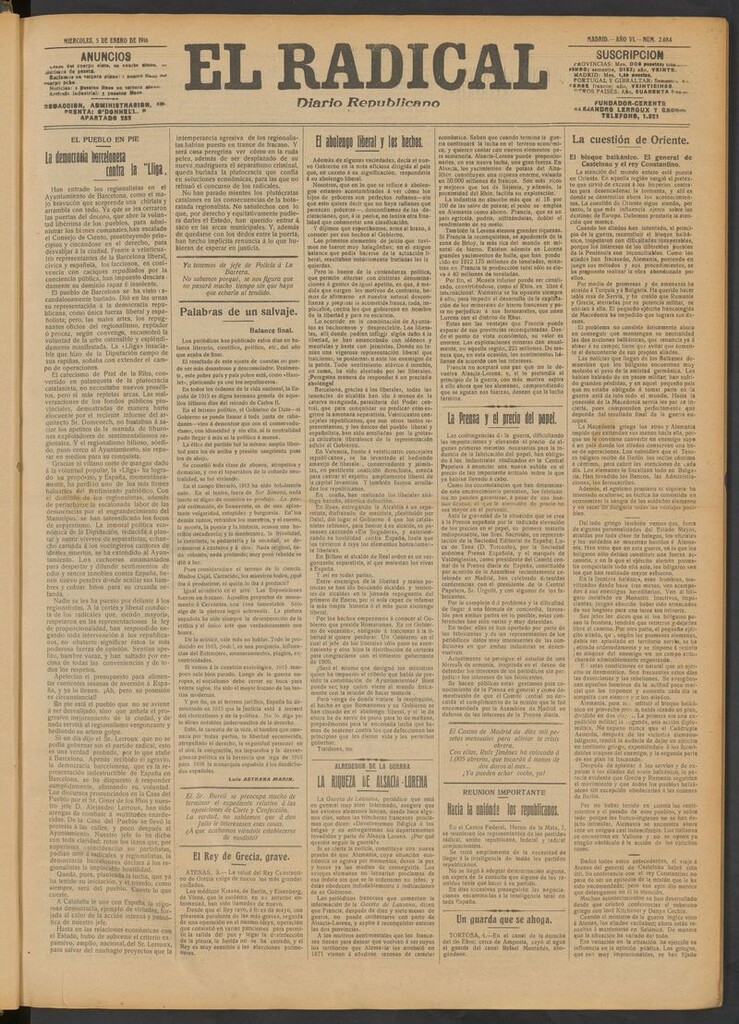 Miniatura de El Radical: diario republicano del 5 de enero de 1916