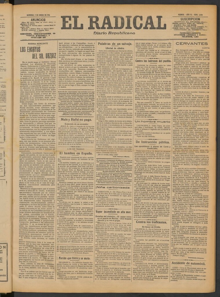 Miniatura de El Radical: diario republicano del 9 de enero de 1916