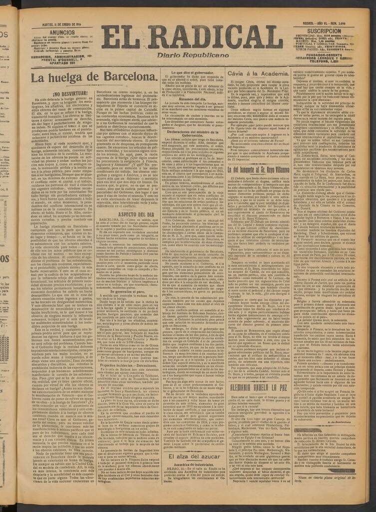 Miniatura de El Radical: diario republicano del 11 de enero de 1916