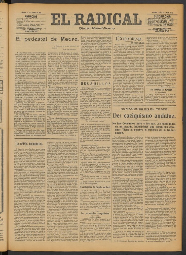 Miniatura de El Radical: diario republicano del 24 de enero de 1916