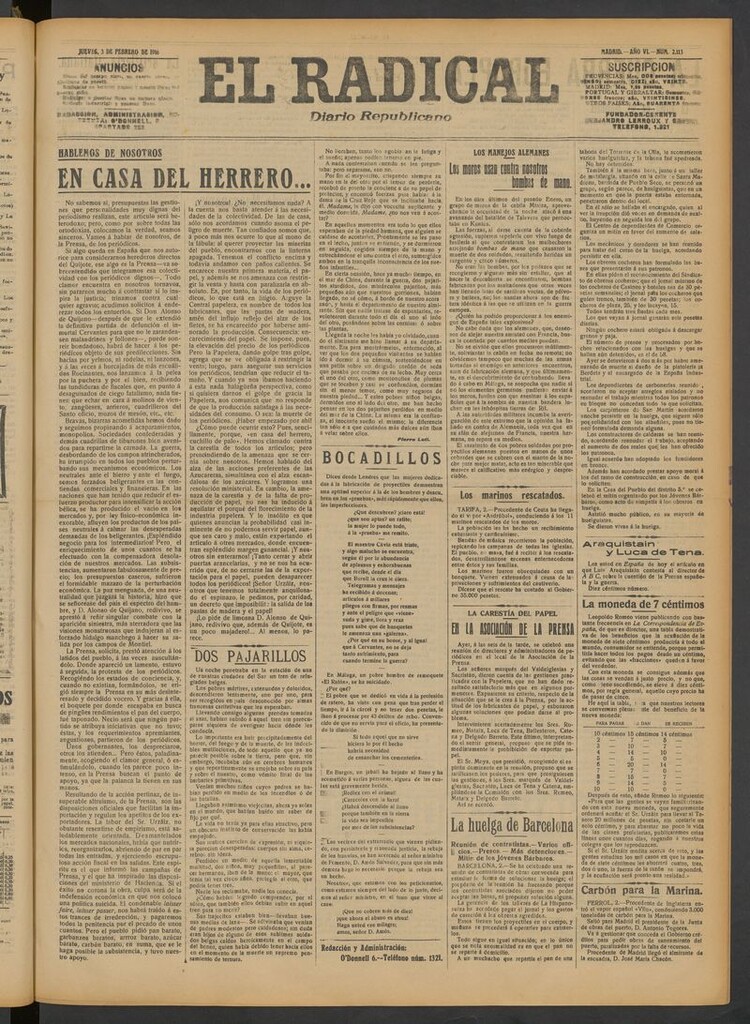 Miniatura de El Radical: diario republicano del 3 de febrero de 1916
