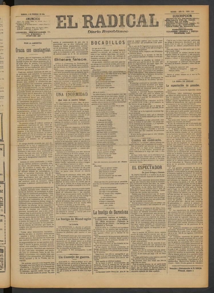 Miniatura de El Radical: diario republicano del 5 de febrero de 1916