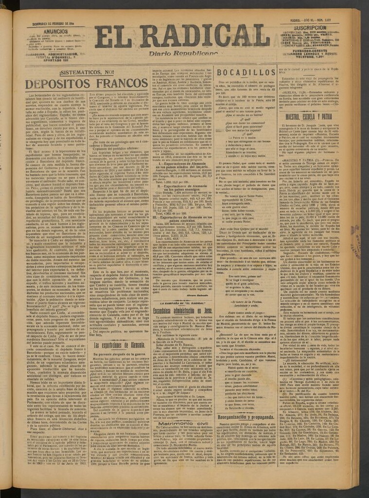 Miniatura de El Radical: diario republicano del 13 de febrero de 1916