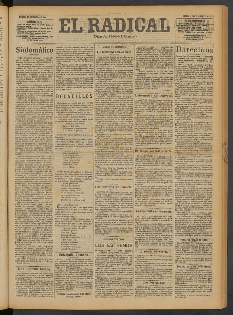 Miniatura de El Radical: diario republicano del 20 de febrero de 1916