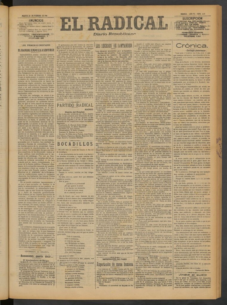 Miniatura de El Radical: diario republicano del 22 de febrero de 1916