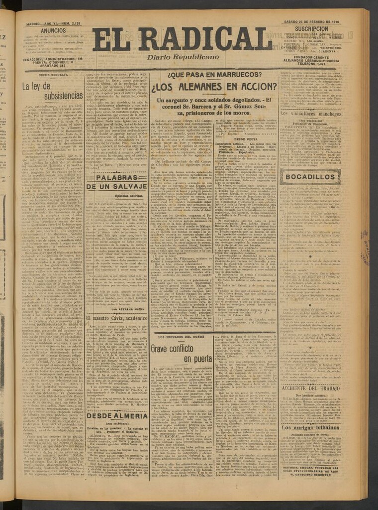 Miniatura de El Radical: diario republicano del 26 de febrero de 1916