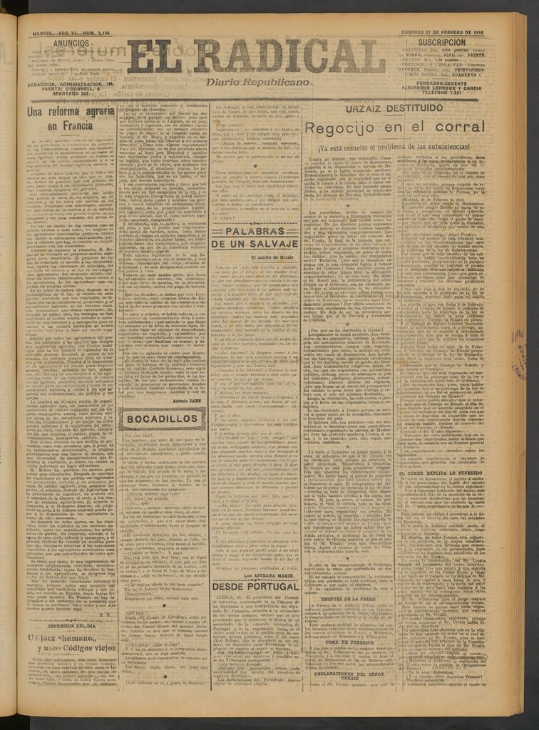 Miniatura de El Radical: diario republicano del 27 de febrero de 1916