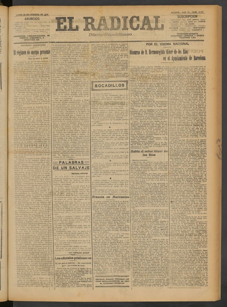 Miniatura de El Radical: diario republicano del 28 de febrero de 1916