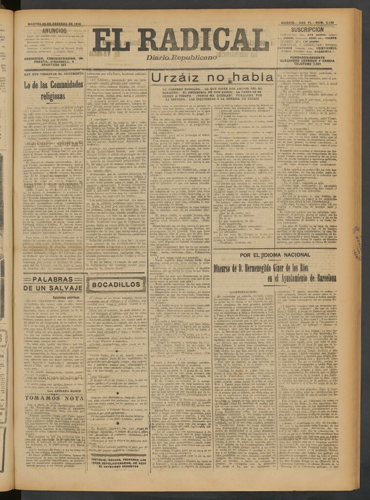 Miniatura de El Radical: diario republicano del 29 de febrero de 1916