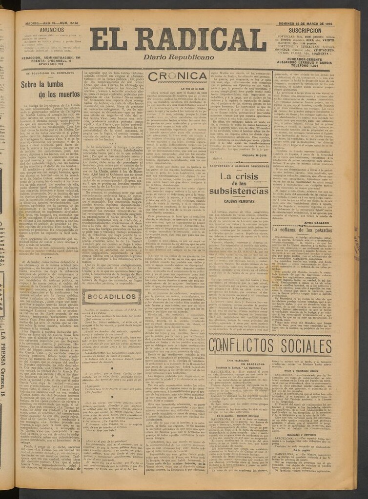 Miniatura de El Radical: diario republicano del 12 de marzo de 1916